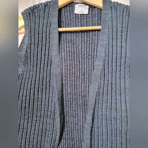 Nwot DKNY Heathered Blue Ribbed Sleeveless Cardigan - Picture 14 of 16